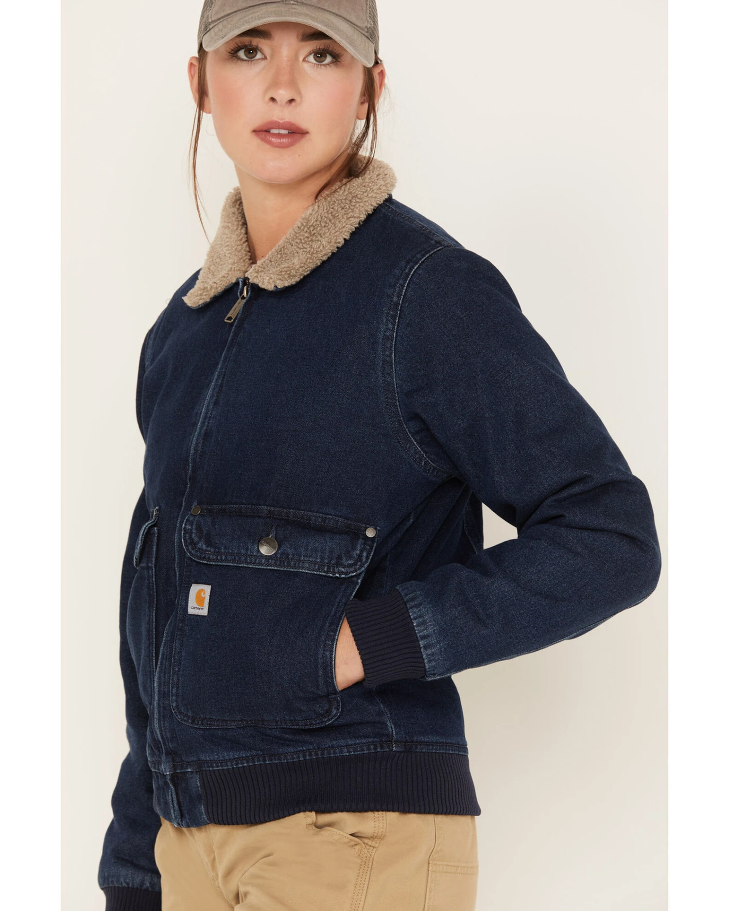 Carhartt Women's Medium Wash Relaxed Fit Denim Sherpa-Lined Jacket 5 Carhartt Women's Medium Wash Relaxed Fit Denim Sherpa-Lined Jacket - Image 3