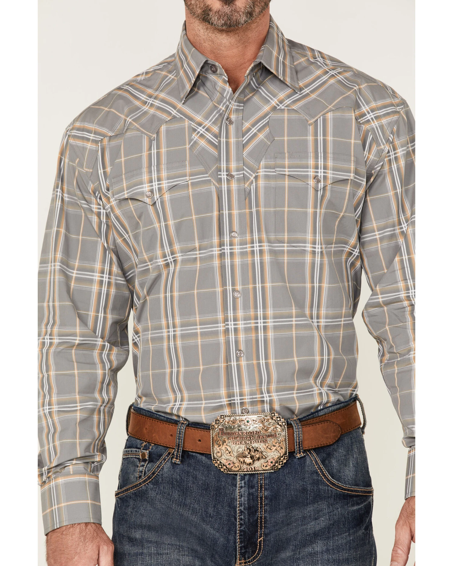Stetson Men's Smoke Plaid Long Sleeve Snap Western Shirt 4 Stetson Men's Smoke Plaid Long Sleeve Snap Western Shirt - Image 2