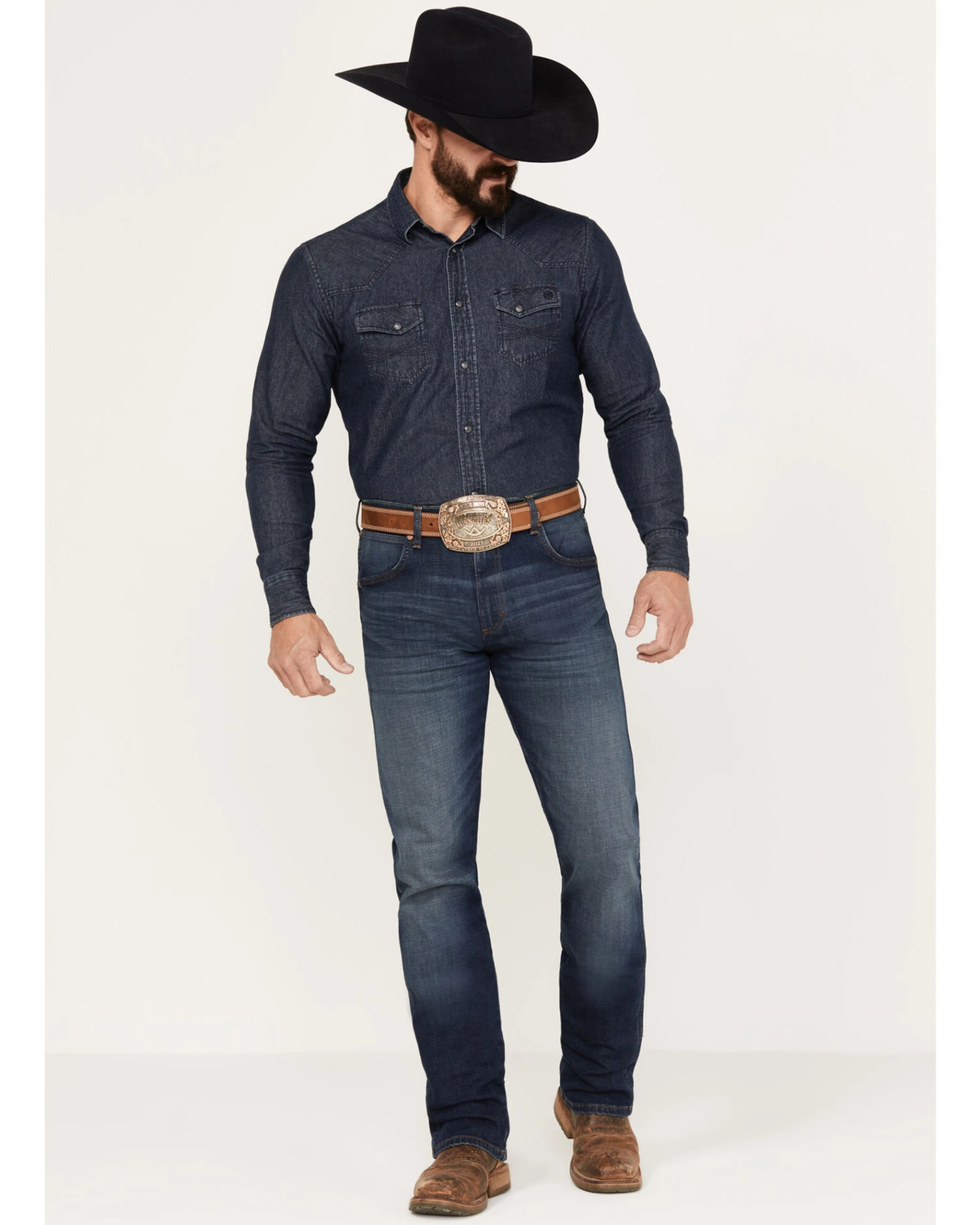 Wrangler Retro Men's 88MWZ Stone Dark Wash Slim Straight Stretch Denim Jeans 4 Wrangler Retro Men's 88MWZ Stone Dark Wash Slim Straight Stretch Denim Jeans - Image 2