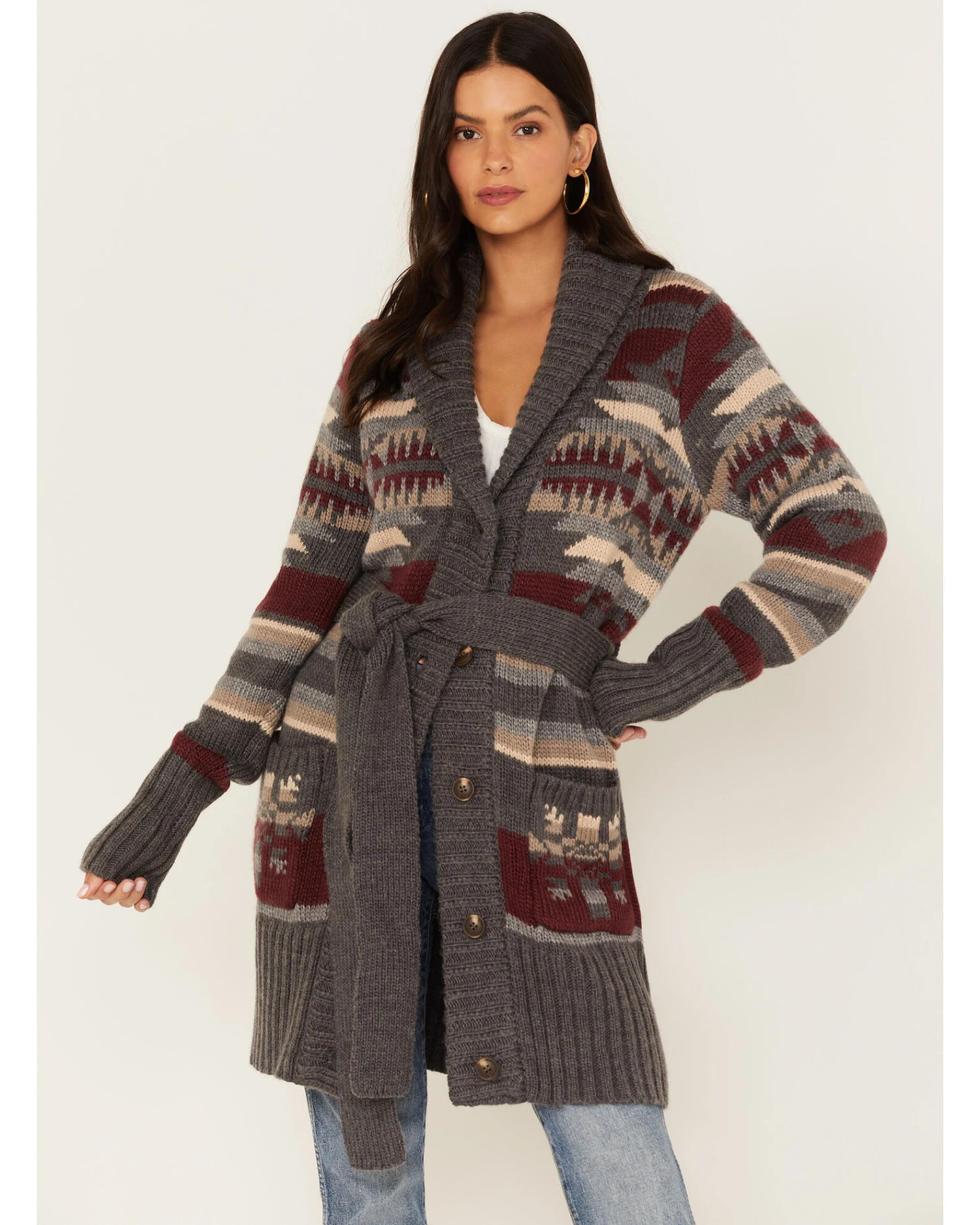 Stetson Women's Southwestern Knit Long Cardigan Sweater 4 Stetson Women's Southwestern Knit Long Cardigan Sweater - Image 2