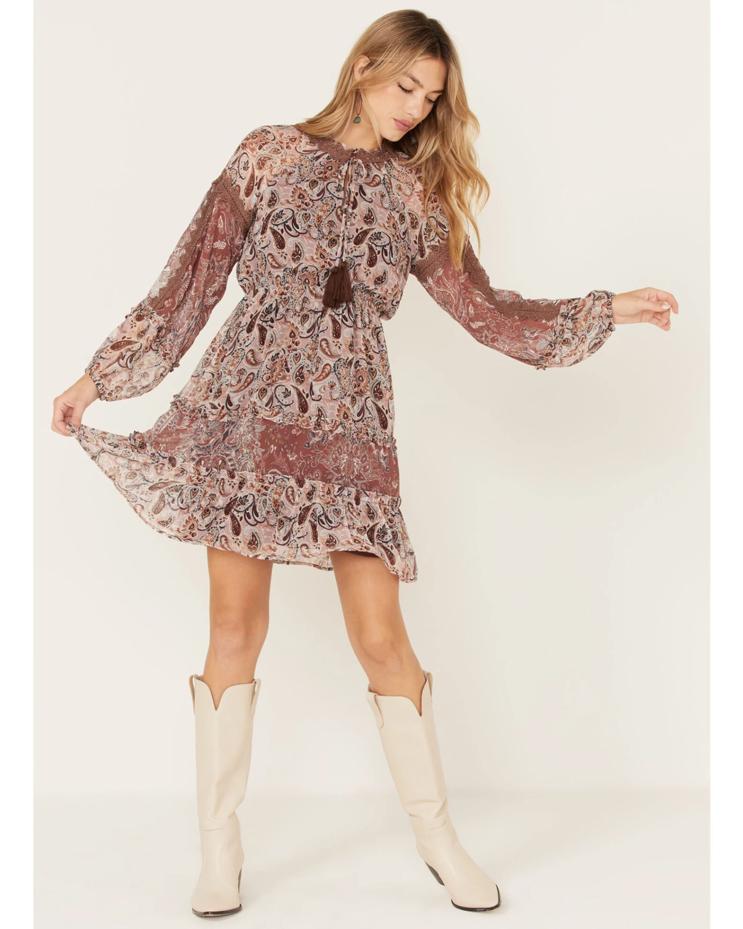 Miss Me Women's Paisley Print Ruffle Lace Tiered Dress 4 Miss Me Women's Paisley Print Ruffle Lace Tiered Dress - Image 2