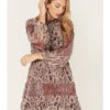 Miss Me Women's Paisley Print Ruffle Lace Tiered Dress