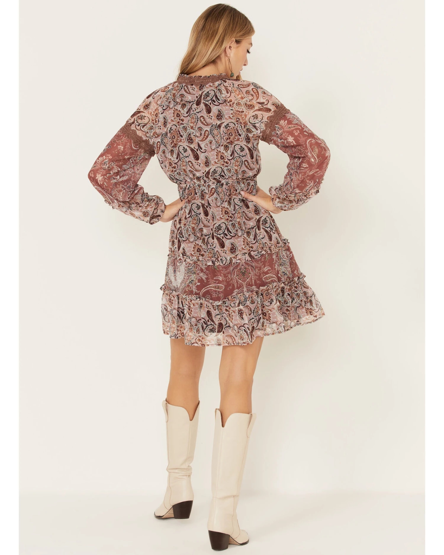 Miss Me Women's Paisley Print Ruffle Lace Tiered Dress 6 Miss Me Women's Paisley Print Ruffle Lace Tiered Dress - Image 4