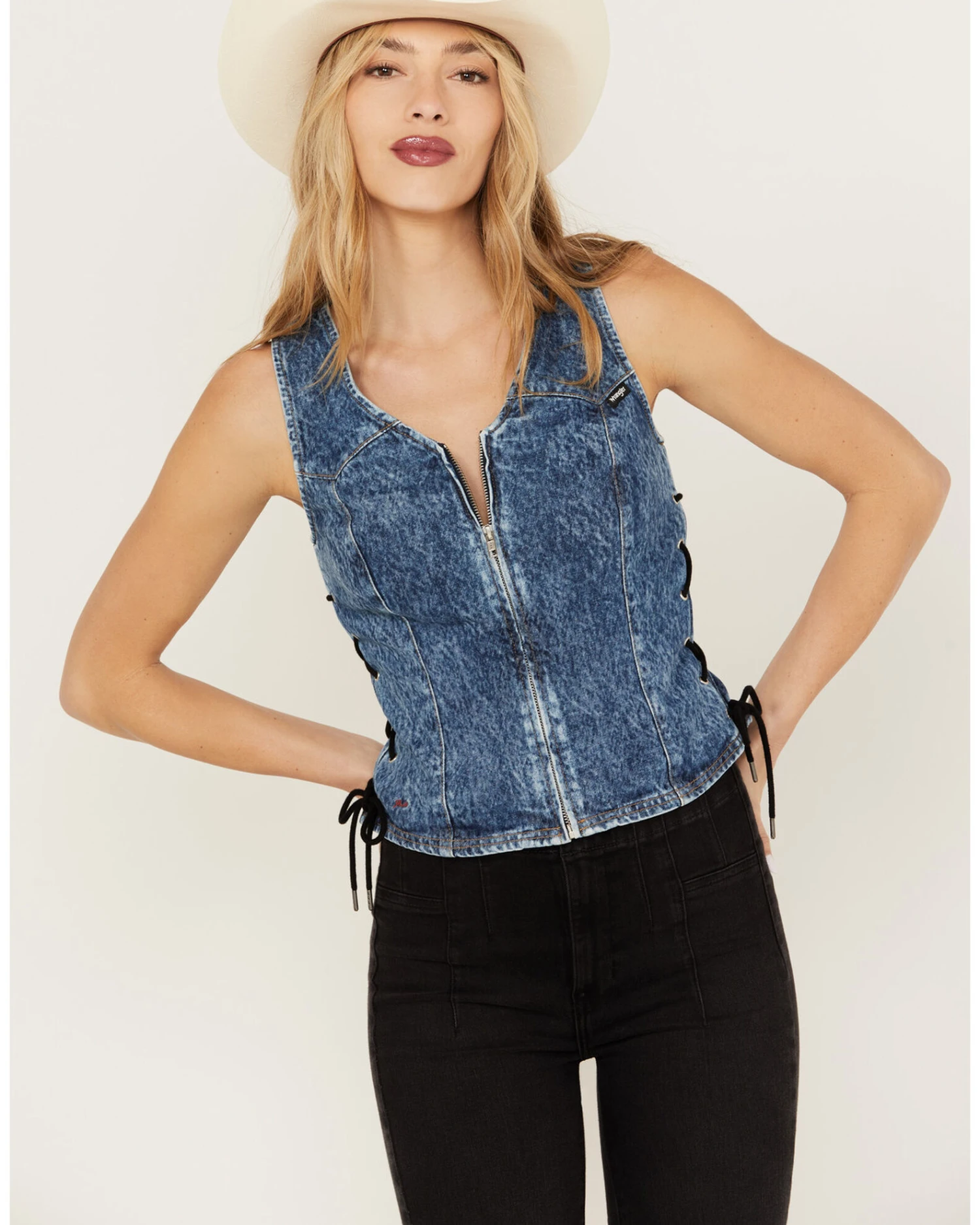 Wrangler X Fender Women's Lace-Up Denim Top 3 Wrangler X Fender Women's Lace-Up Denim Top