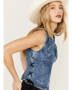 Wrangler X Fender Women's Lace-Up Denim Top 8 Wrangler X Fender Women's Lace-Up Denim Top -Ariat Store 2000379696 400 P2