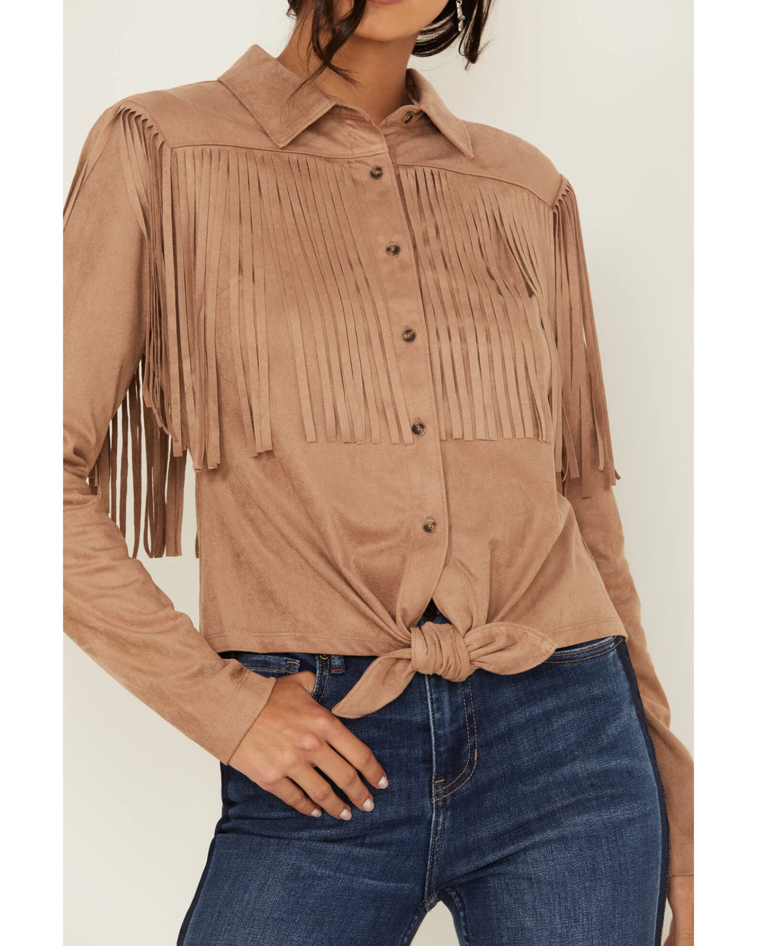 Idyllwind Women's Fate Tie-Front Faux Suede Fringe Shirt 4 Idyllwind Women's Fate Tie-Front Faux Suede Fringe Shirt - Image 2