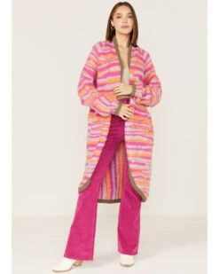 Free People Women's Pink Tiger Knit Duster -Ariat Store 2000381823 650 P1