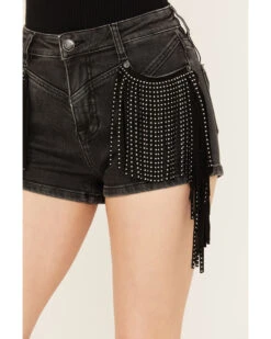 Rock & Roll Denim Women's Mid Rise Ex Stretch Studded Fringe Denim Shorts -Ariat Store 2000385102 002 P2