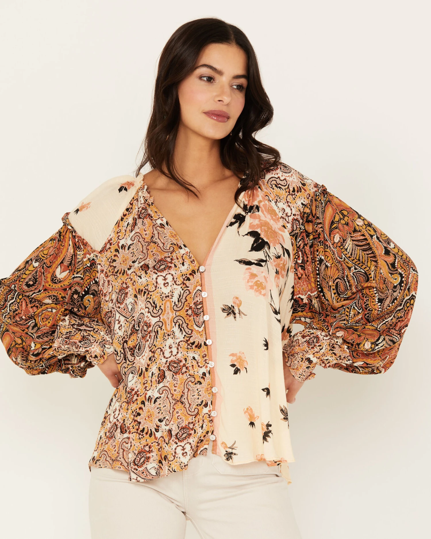 Free People Women's Gemini Pieced Western Blouse 4 Free People Women's Gemini Pieced Western Blouse - Image 2