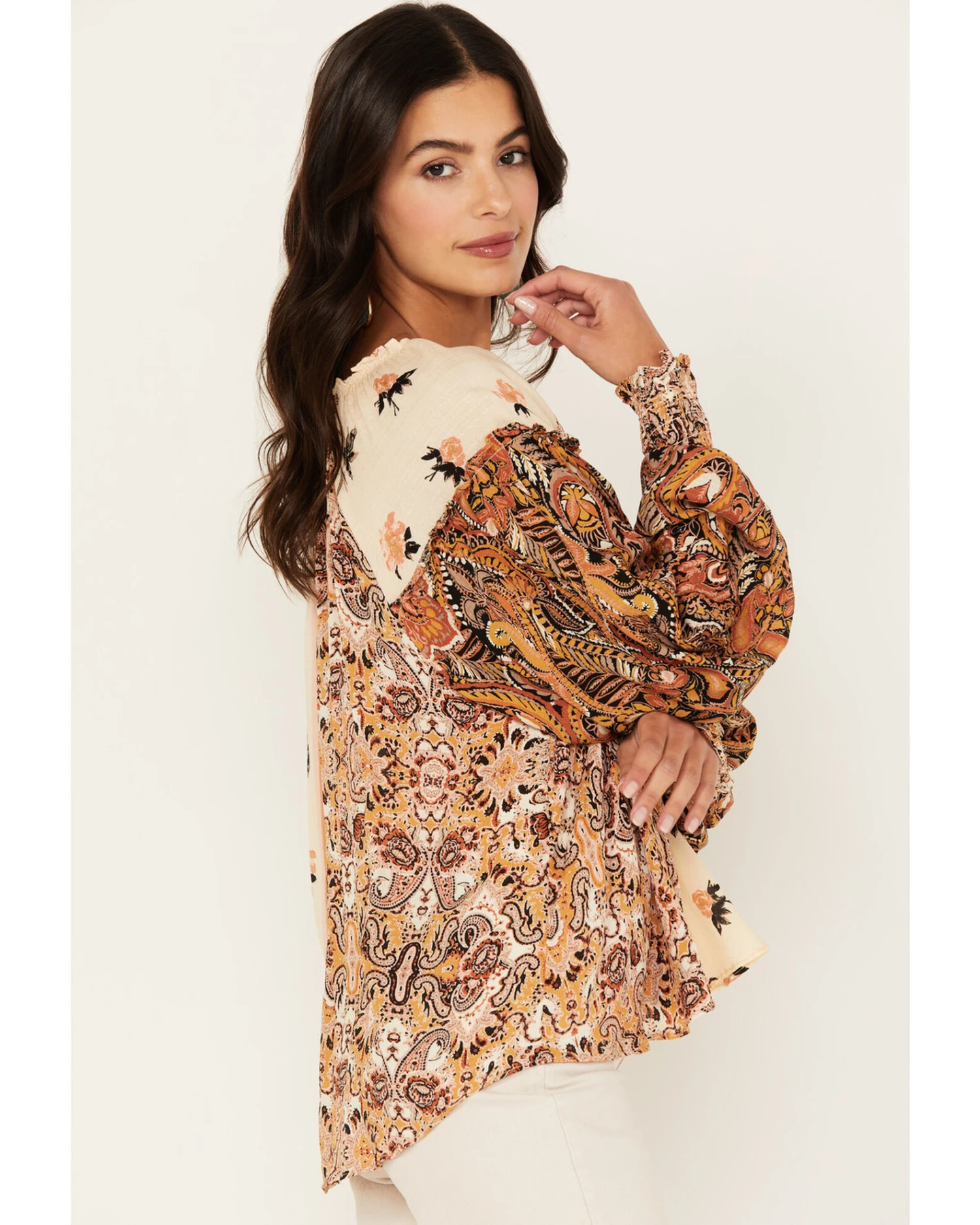 Free People Women's Gemini Pieced Western Blouse 3 Free People Women's Gemini Pieced Western Blouse