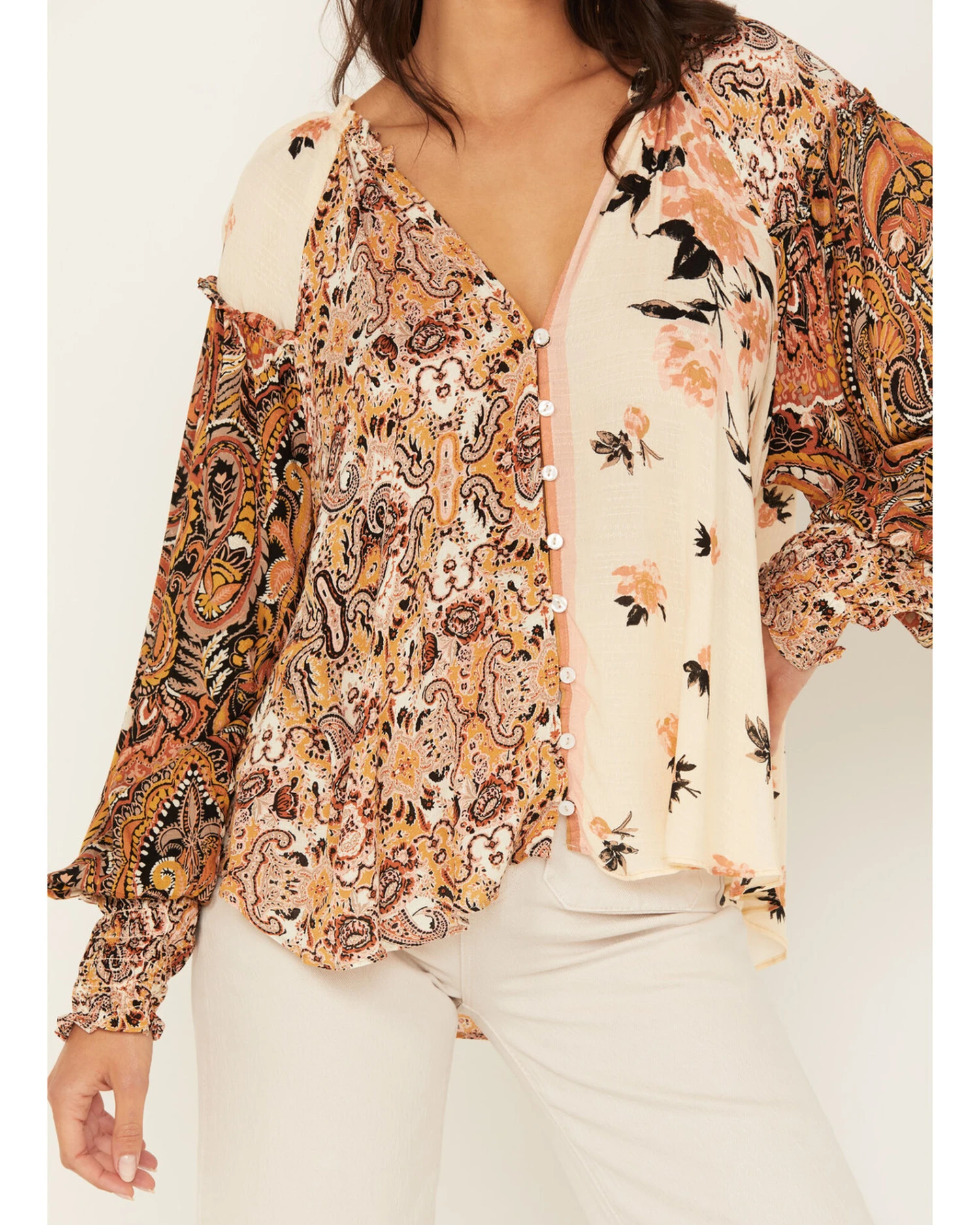 Free People Women's Gemini Pieced Western Blouse 6 Free People Women's Gemini Pieced Western Blouse - Image 4