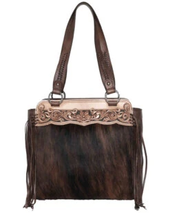 Montana West Women's Floral Tooled Hair-On Leather Concealed Carry Tote Bag