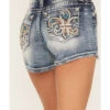 Miss Me Women's Medium Wash Mid Rise Leather Fleur De Lis Denim Shorts -Ariat Store 2000388610 414 P2