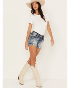 Miss Me Women's Medium Wash Mid Rise Leather Fleur De Lis Denim Shorts 8 Miss Me Women's Medium Wash Mid Rise Leather Fleur De Lis Denim Shorts -Ariat Store 2000388610 414 P3