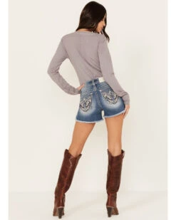 Miss Me Women's Light Wash Mid Rise Americana Star Wing Frayed Hem Shorts 9 Miss Me Women's Light Wash Mid Rise Americana Star Wing Frayed Hem Shorts -Ariat Store 2000388619 450 P1
