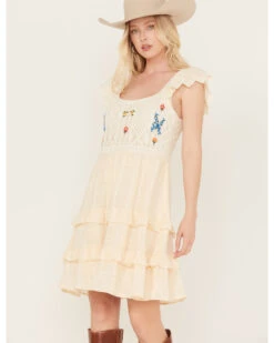 Miss Me Women's Floral Crochet Flutter Sleeveless Tier Mini Dress 8 Miss Me Women's Floral Crochet Flutter Sleeveless Tier Mini Dress -Ariat Store 2000389765 101 P1