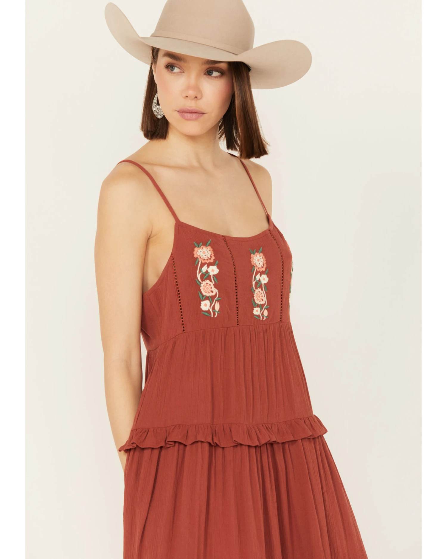 Bila77 Women's Floral Embroidered Tier Midi Dress 3 Bila77 Women's Floral Embroidered Tier Midi Dress