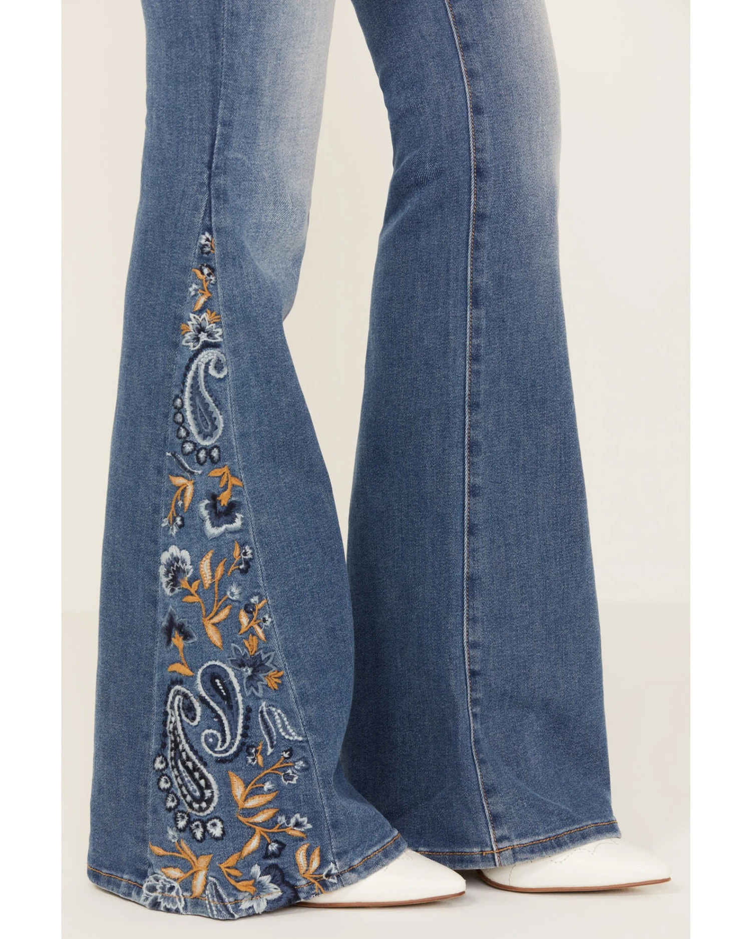Driftwood Women's Medium Wash High Rise Flare Paisley Hem Jeans 4 Driftwood Women's Medium Wash High Rise Flare Paisley Hem Jeans - Image 2