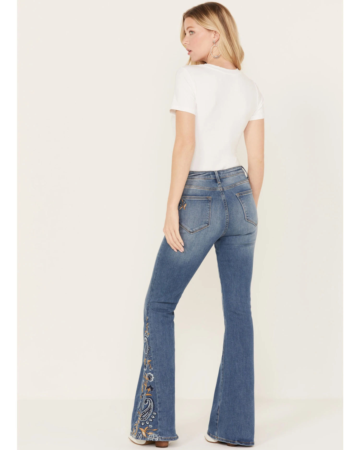 Driftwood Women's Medium Wash High Rise Flare Paisley Hem Jeans 5 Driftwood Women's Medium Wash High Rise Flare Paisley Hem Jeans - Image 3