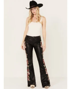 Driftwood Women's High Rise Vegan Leather Fallen Roses Flare Pants 9 Driftwood Women's High Rise Vegan Leather Fallen Roses Flare Pants -Ariat Store 2000392197 001 P1