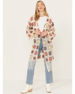 POL Women's Crochet Fringe Long Sleeve Kimono 9 POL Women's Crochet Fringe Long Sleeve Kimono -Ariat Store 2000393569 900 P1