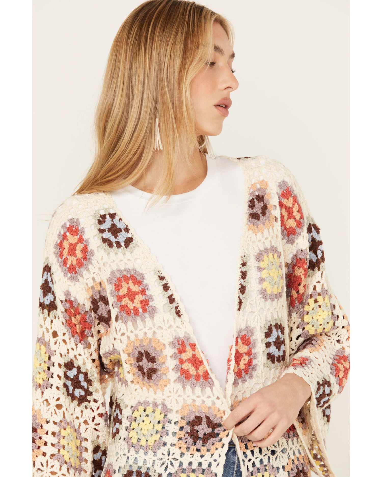 POL Women's Crochet Fringe Long Sleeve Kimono 3 POL Women's Crochet Fringe Long Sleeve Kimono