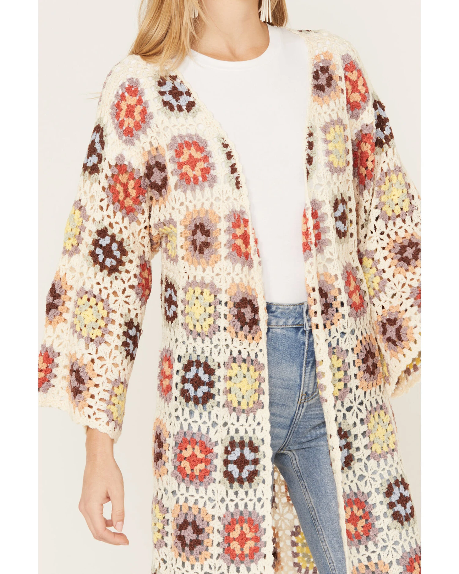 POL Women's Crochet Fringe Long Sleeve Kimono 5 POL Women's Crochet Fringe Long Sleeve Kimono - Image 3